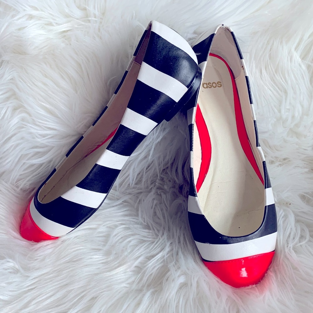 ASOS Black, White, and Neon Pink Ballet Flats